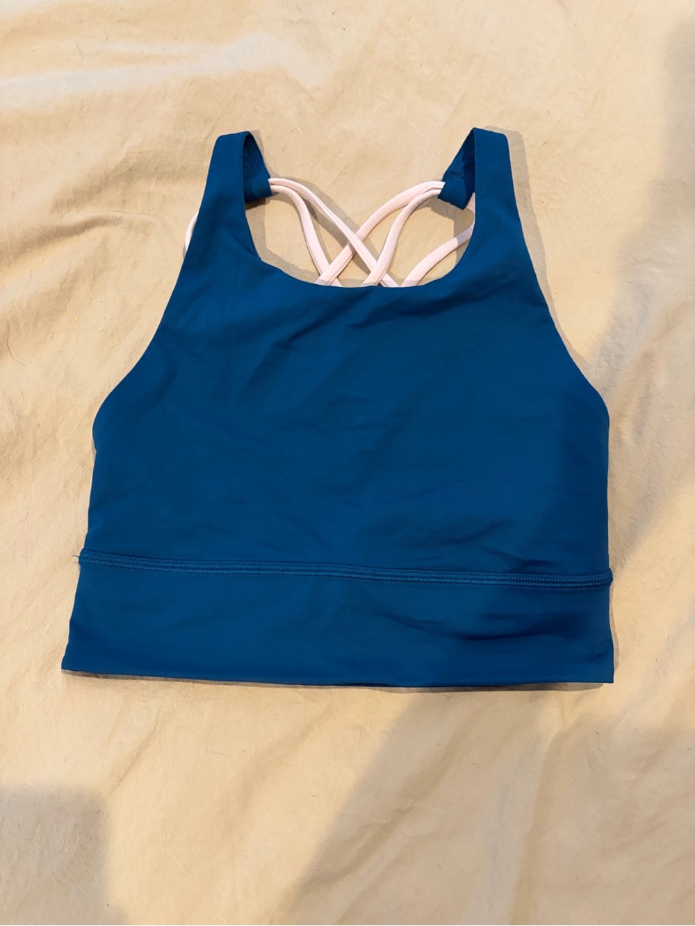 lululemon athletica Blue High-Neck Sports Bra with Pink Strappy Back